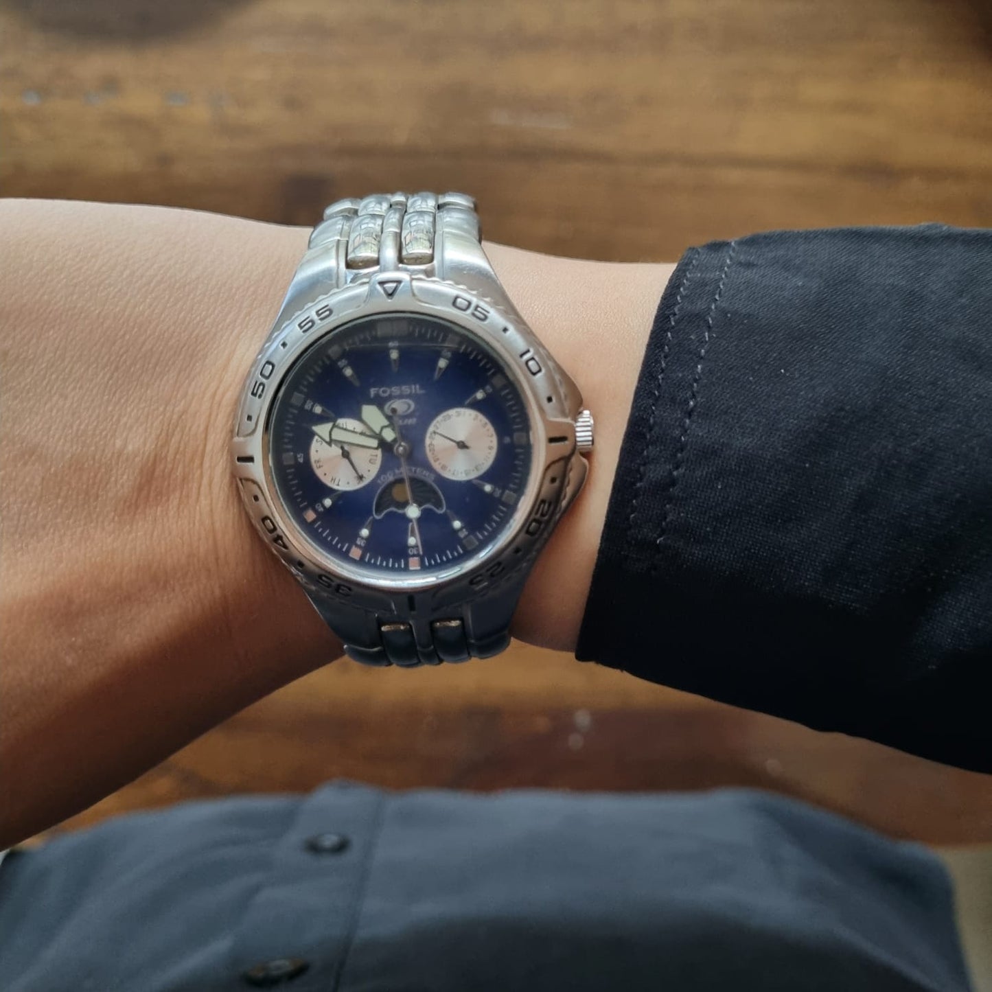 Fossil Blue Moonphase BQ-9138 Blue Sunburst