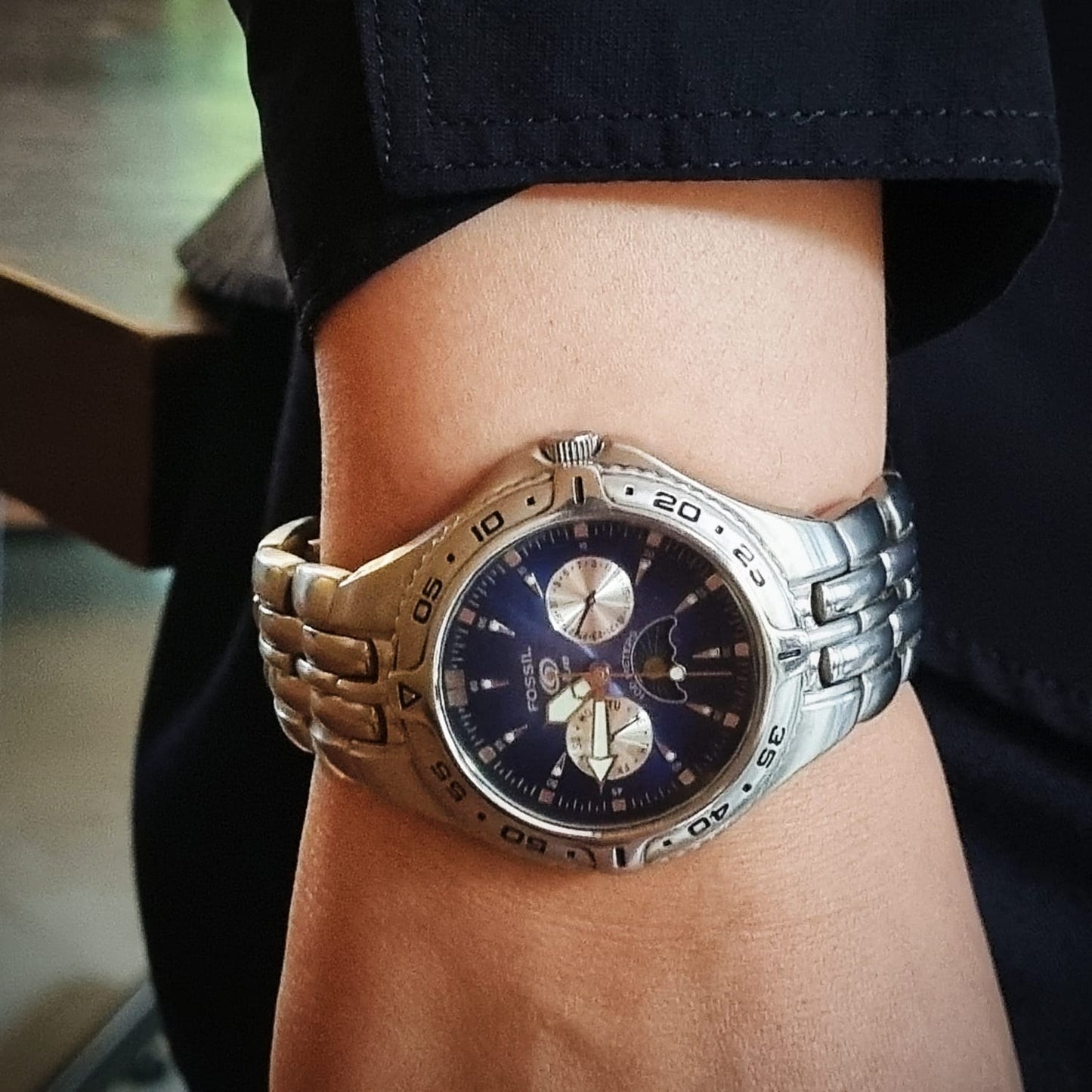 Fossil Blue Moonphase BQ-9138 Blue Sunburst