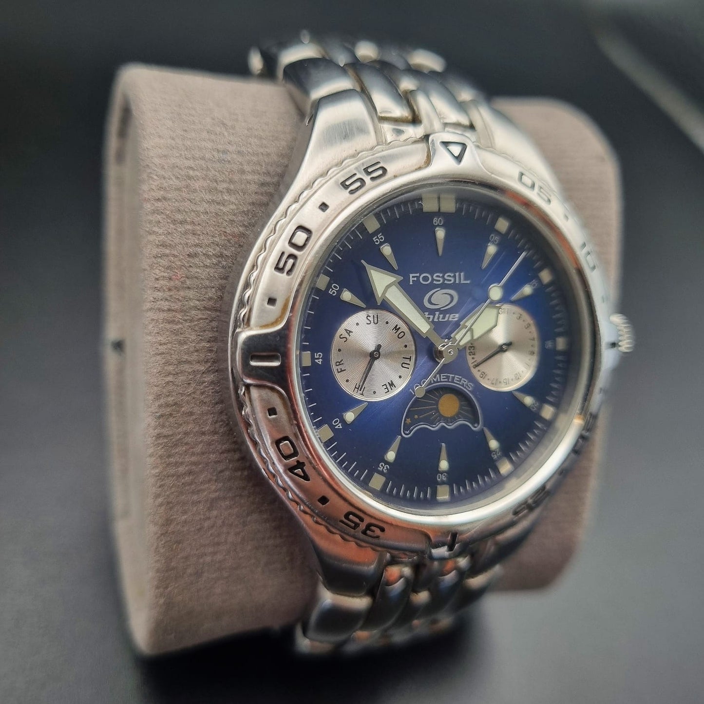 Fossil Blue Moonphase BQ-9138 Blue Sunburst