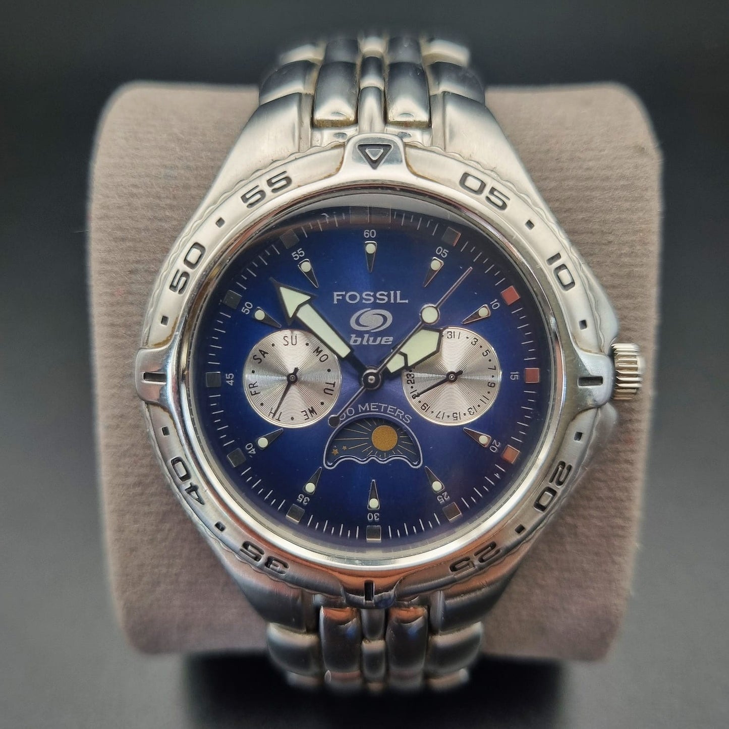 Fossil Blue Moonphase BQ-9138 Blue Sunburst