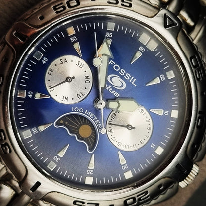 Fossil Blue Moonphase BQ-9138 Blue Sunburst