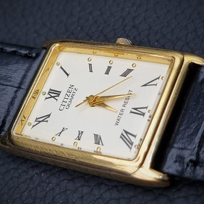 Citizen Quartz Tank Vintage 1032-k14765 Gold Base Metal