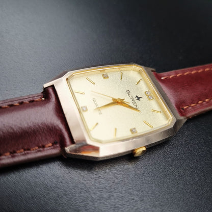 Buren Swiss Faceted Quartz BU-217388 Gold Tone