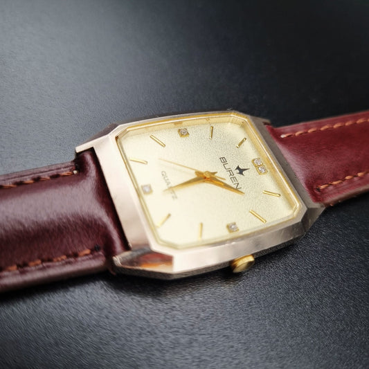 Buren Swiss Faceted Quartz BU-217388 Gold Tone