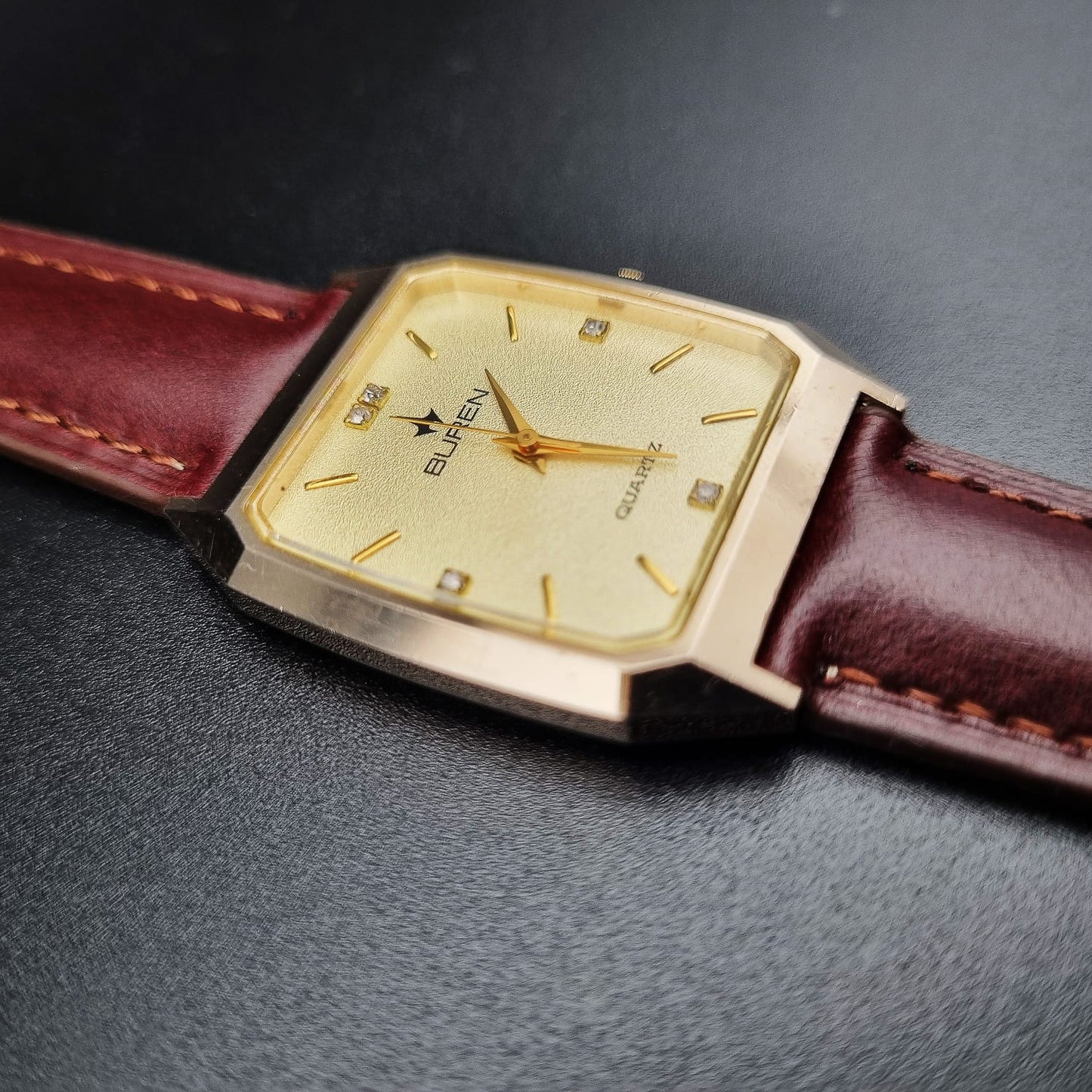 Buren Swiss Faceted Quartz BU-217388 Gold Tone