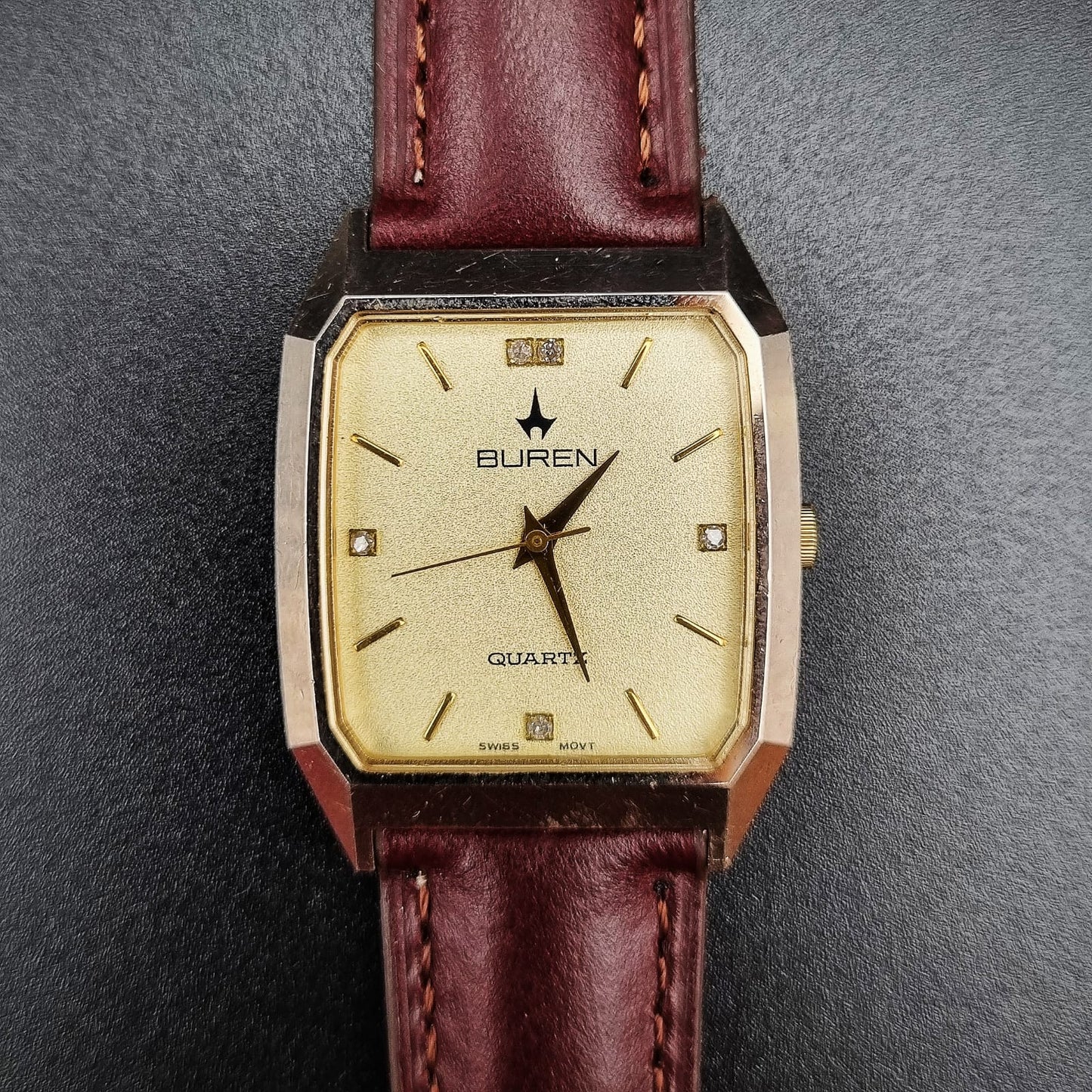 Buren Swiss Faceted Quartz BU-217388 Gold Tone