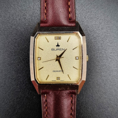 Buren Swiss Faceted Quartz BU-217388 Gold Tone