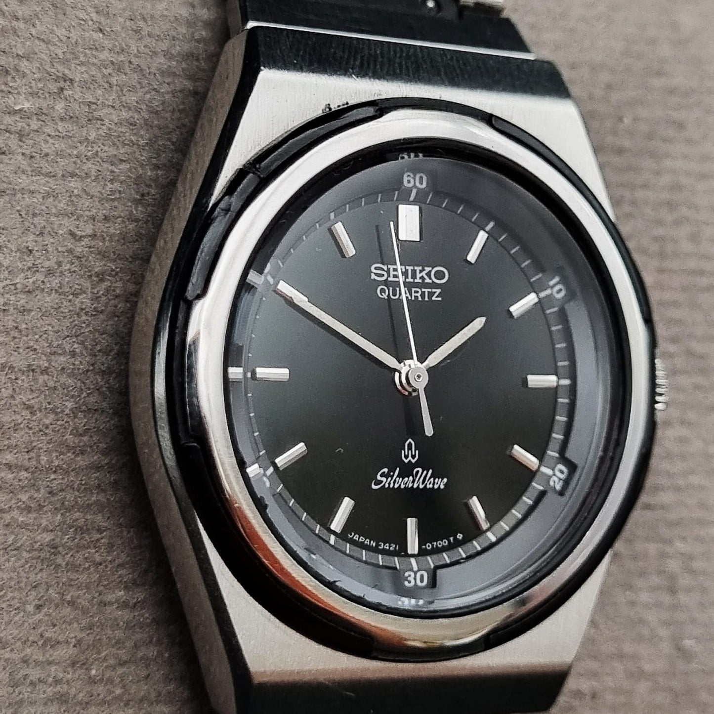 Seiko Silverwave Quartz 3421-0120 Rare Vintage Black Dial