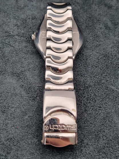 1999 Swatch Swiss Irony Date YGS414G Silver Tone Black Dial