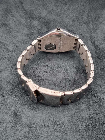 1999 Swatch Swiss Irony Date YGS414G Silver Tone Black Dial