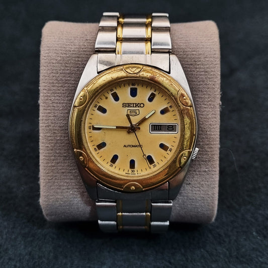 Seiko 5 Automatic Vintage 7009-6030 Gold Tone Champagne Beige Dial