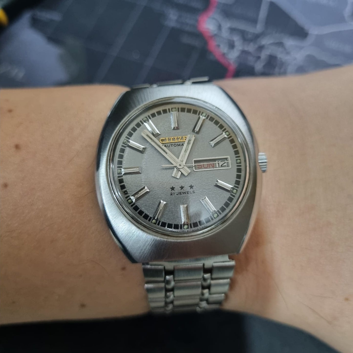 Citizen Automatic Triple Star 71-6073 Sand Textured Grey Dial