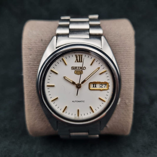 Seiko 5 Automatic 7S26-8760 Gold Index White Dial