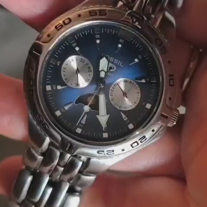 Fossil Blue Moonphase BQ-9138 Blue Sunburst